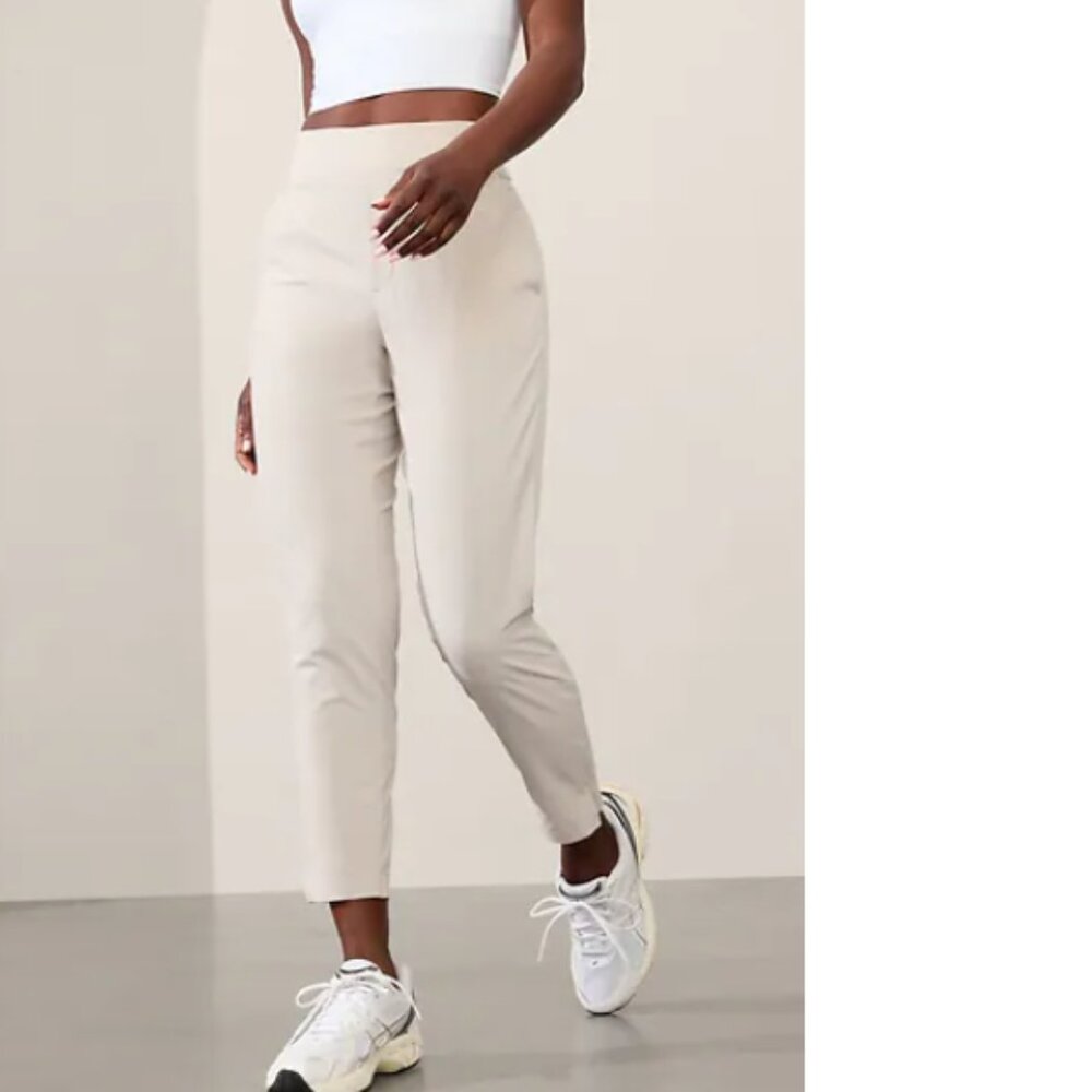 Athleta Brooklyn Mid Rise Ankle Pant UPF 40 abalone light beige EUC size 8